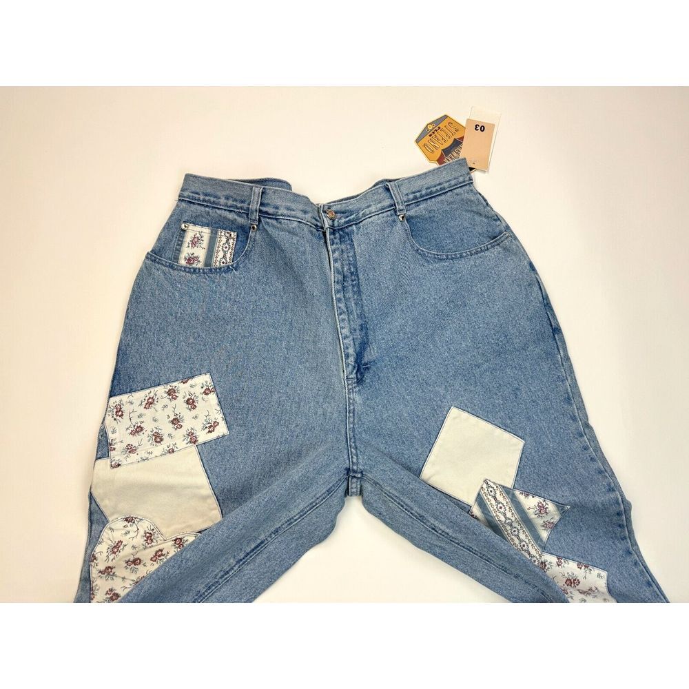 Stefano Patchwork Vtg 80s Denim Jeans Women 22 NWT RARE Cotton Pockets Floral - Picture 10 of 15